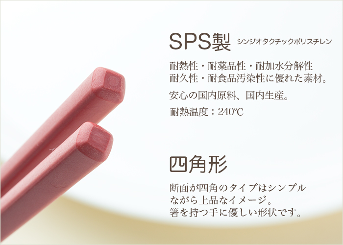 SPS製リユース箸 洗い箸 四角 朱 21cm